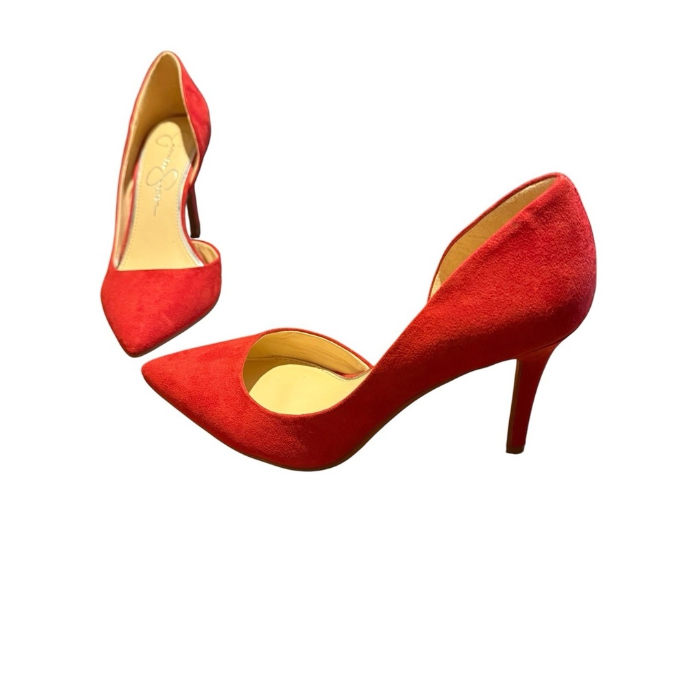 Office Corporate Date Night Jessica Simpson Red Suede Pointed Toe Stiletto